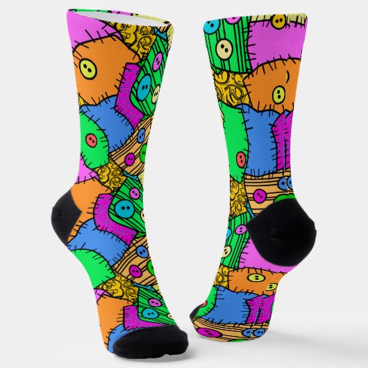Buttons und Patchwork Halloween Socken (Gewinkelt)