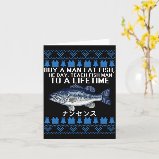 Buy A Man Eat Fish Funny Ugly Christmas Sweaters L Karte (Gelbe Blume)