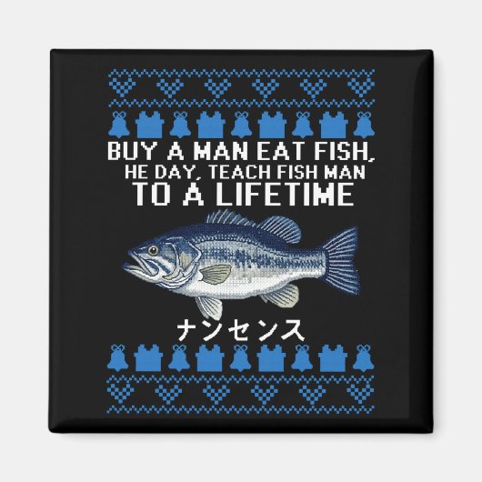 Buy A Man Eat Fish Funny Ugly Christmas Sweaters L Magnet (Vorne)