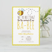 BUZING FÜR DIE ANKUNFT VON BA BEE Baby Shower Gelb Einladung (Stehend Vorderseite)