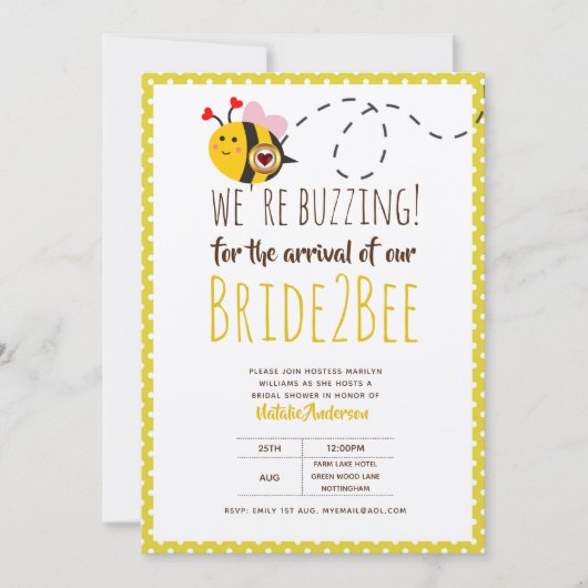 BUZING FÜR DIE ANKUNFT VON BRIDE2BEE-Brautparty-Bi Einladung (Vorderseite)