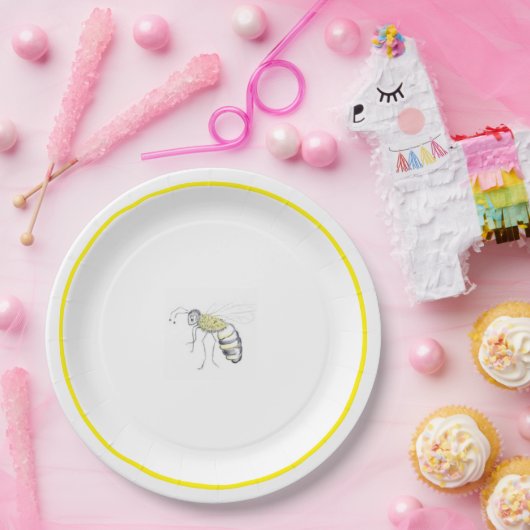 Buzz & Bloom Paper Plates - hand drawn bee design Pappteller (Party)