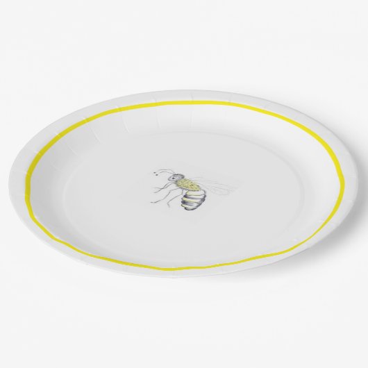 Buzz & Bloom Paper Plates  - hand drawn bee design Pappteller (Schrägansicht)