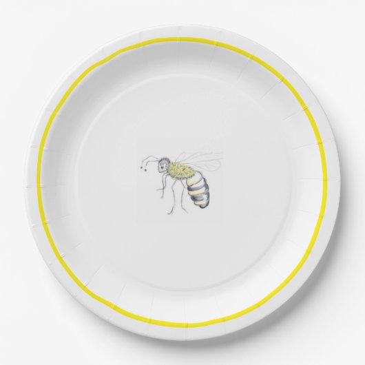 Buzz & Bloom Paper Plates  - hand drawn bee design Pappteller (Vorderseite)