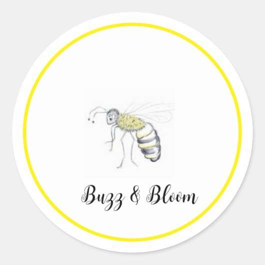 Buzz & Bloom Stickers - hand drawn bee design (Vorderseite)