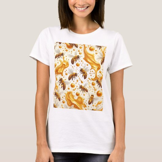 Buzz & Drip - Seamless 8 K Honey Bee Pattern with T-Shirt (Vorderseite)