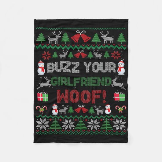 Buzz Xmas Your Girlfriend Woof! Ugly Christmas Swe Fleecedecke (Vorderseite)