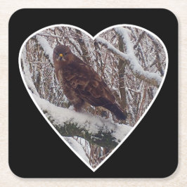 Buzzard on Snowy Branch in Heart Untersetzer