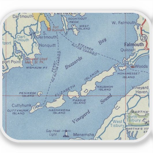 Buzzards Bay Vintag Map Aufkleber (Vorderseite)