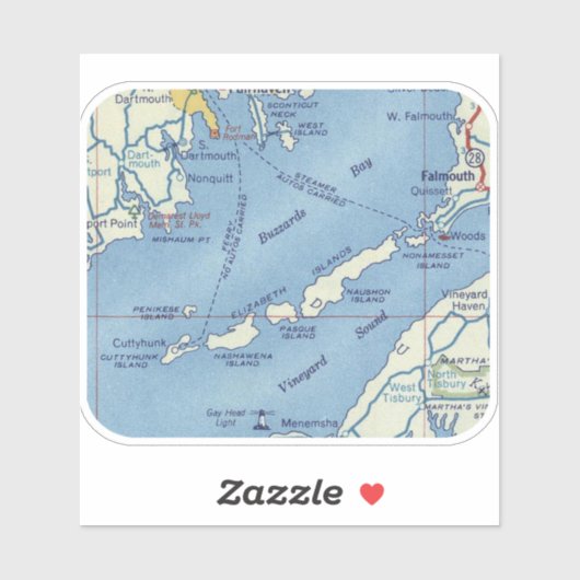 Buzzards Bay Vintag Map Aufkleber (Blatt)