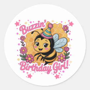 Buzzin' Birthday Girl Bee Theme Niedlich Bee Lover Runder Aufkleber