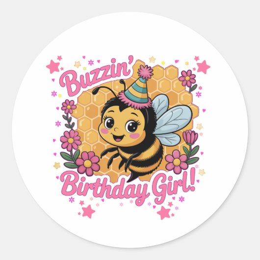Buzzin' Birthday Girl Bee Theme Niedlich Bee Lover Runder Aufkleber (Vorderseite)