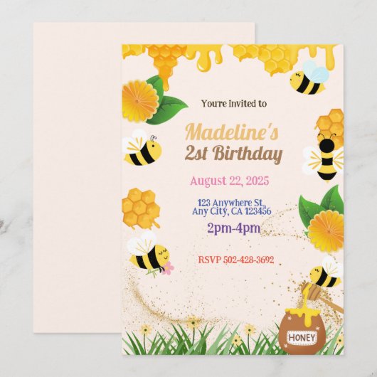 Buzzing Bee Birthday Party Einladung (Vorne/Hinten)