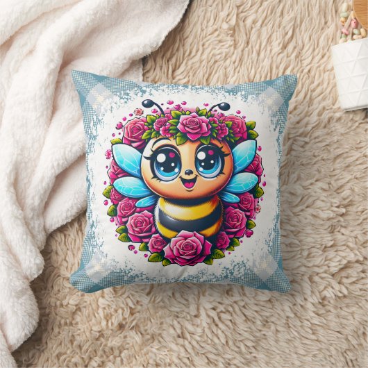 Buzzing Bee with Pink Roses Kissen (Decke)