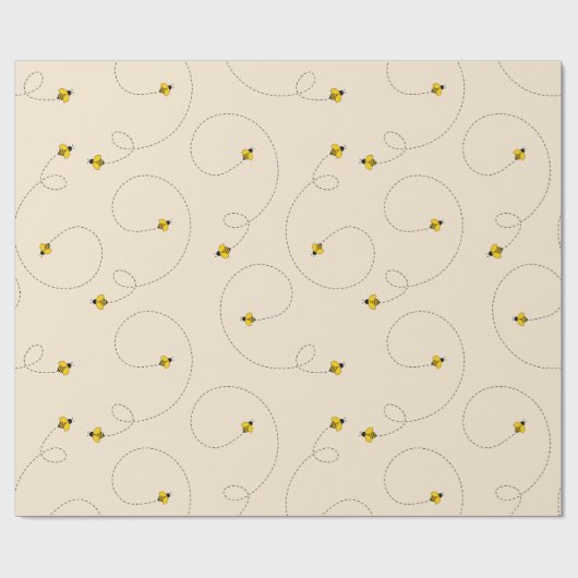 Buzzing Bienen Antikes Weiß nahtlos Geschenkpapier (Flach)