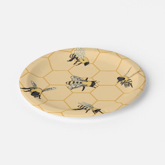Buzzing Bienen Honeycomb Pappteller (Schrägansicht)