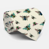 Buzzing Bienen Muster Ecru Krawatte (Gerollt)