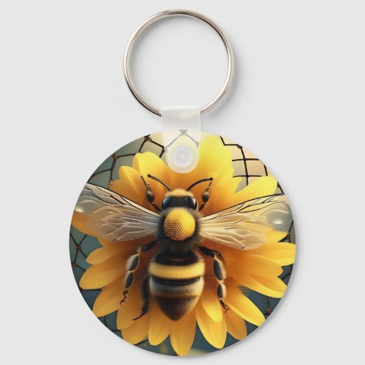 "Buzzing Dreams: Sonnenblumen Bee Dreamcatcher" Schlüsselanhänger (Vorderseite)