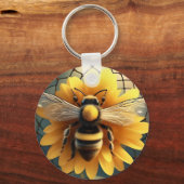 "Buzzing Dreams: Sonnenblumen Bee Dreamcatcher" Schlüsselanhänger (Vorderseite)