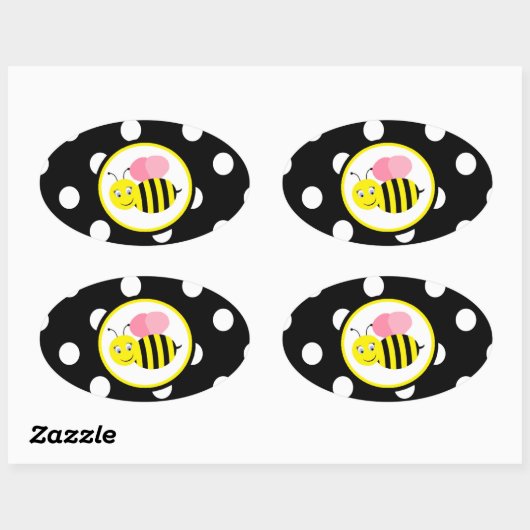 Buzzing Hummel - Rosa/Schwarz Ovaler Aufkleber (Blatt)