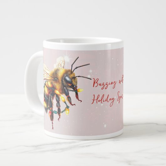 Buzzing With Holiday Spirit Bees Tangled In Lights Jumbo-Tasse (Vorderseite Links)
