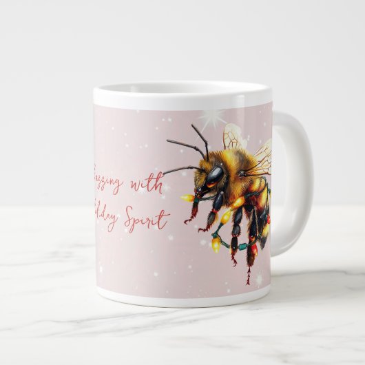 Buzzing With Holiday Spirit Bees Tangled In Lights Jumbo-Tasse (Vorderseite Rechts)