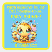 Buzzy Anfänge Honeybee-to-Bie Babydusche | Quadratischer Aufkleber (Vorderseite)