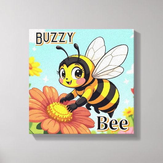 Buzzy Bee | Niedlicher Cartoon Kids Kinderzimmer A Leinwanddruck (Vorderseite)