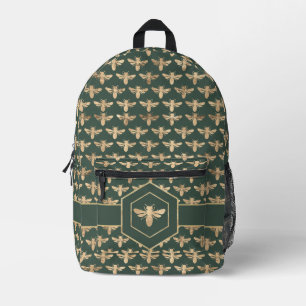 Buzzz - Elegantes Gold HoneyBee-Muster auf dunkelg Bedruckter Rucksack