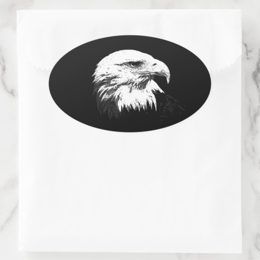 BW American Bald Eagle Ovaler Aufkleber (Tasche)