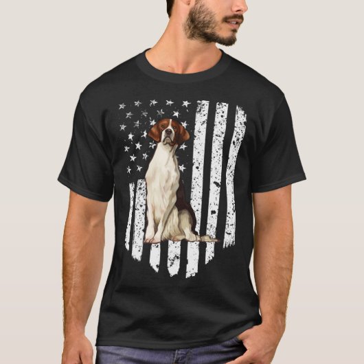 BW American Flag Irish Red and White Setter 4th Of T-Shirt (Vorderseite)