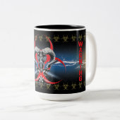 BW! BIOGEFÄHRDUNG WARNEN! TOTENKOPF ZWEIFARBIGE TASSE (VorderseiteRechts)
