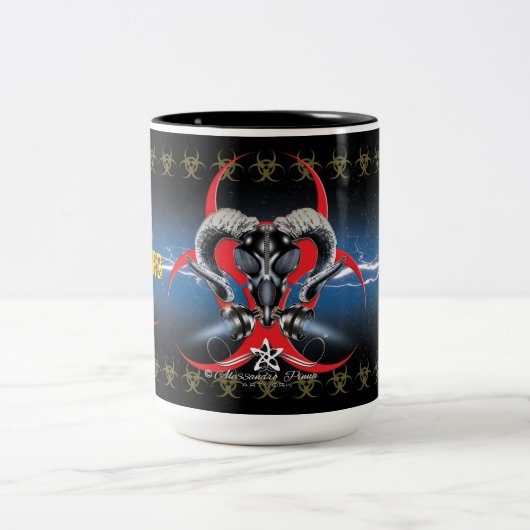 BW! BIOGEFÄHRDUNG WARNEN! TOTENKOPF ZWEIFARBIGE TASSE (Mittel)