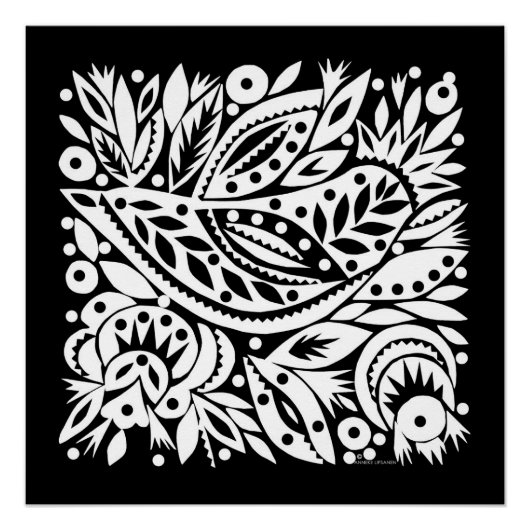 BW Bird Art Cutouts Poster - Negatives Bild (Vorderseite)