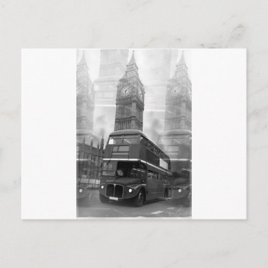BW Black & White London Bus & Big Ben Postkarte (Vorderseite)
