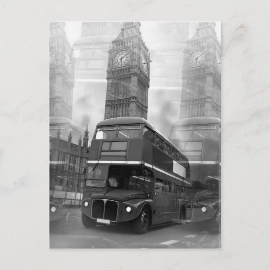 BW Black & White London Bus & Big Ben Postkarte (Vorderseite)