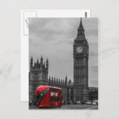 BW Black & White London Red Bus & Big Ben Postkarte (Vorne/Hinten)