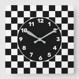 BW Checked Square Wall Clock Quadratische Wanduhr