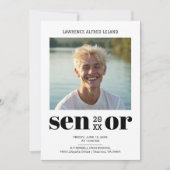 BW Cool Moderne Redaktion Senior Foto Abschluss Einladung (Vorderseite)