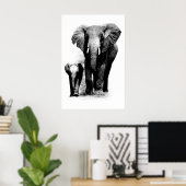 BW Elephant & Baby Elephant Poster (Heimbüro)
