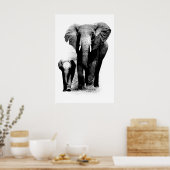 BW Elephant & Baby Elephant Poster (Küche)