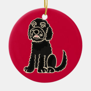 BW entzückende schwarze Labradoodle Verzierung Keramik Ornament