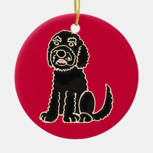 BW entzückende schwarze Labradoodle Verzierung Keramik Ornament (Vorne)
