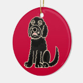 BW entzückende schwarze Labradoodle Verzierung Keramik Ornament (Links)