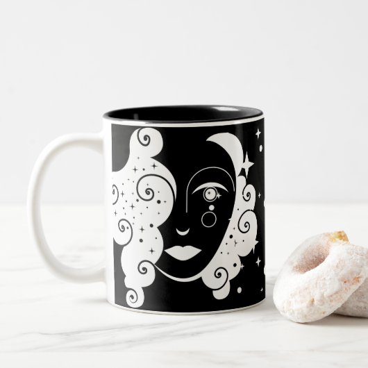 BW Frau aus dem Sternenmonogramm Zweifarbige Tasse (Mit Donut)