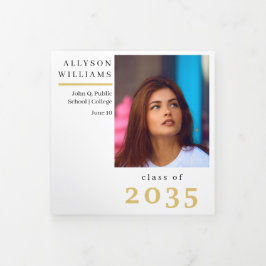 BW | Gold Elegante Klasse 8 Foto Abschluss Dreifach Gefaltete Ankündigung