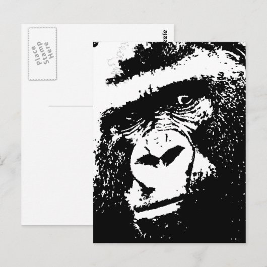 BW Gorilla Face Postkarte (Vorne/Hinten)
