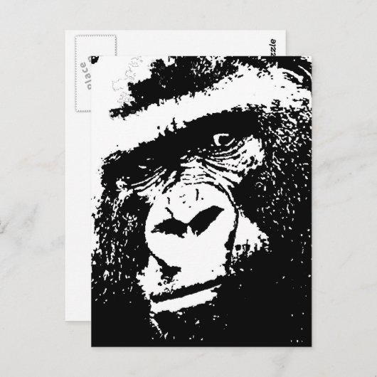 BW Gorilla Face Postkarte (Vorne/Hinten)