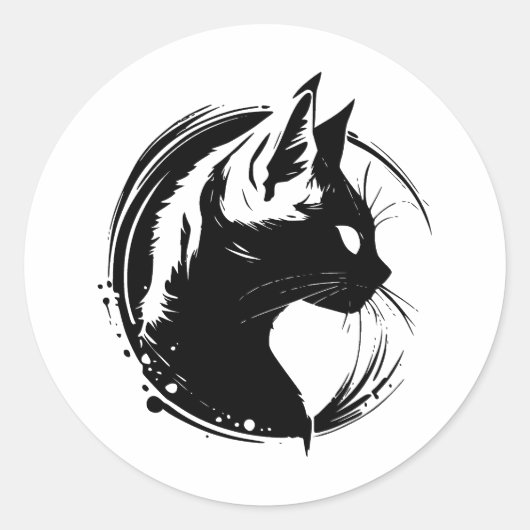 BW-Minimalistisches Cat-Design Runder Aufkleber (Vorderseite)