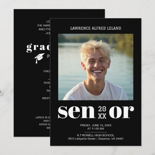  BW Modern Editorial Senior Photo Cool Graduate  Einladung (Vorne/Hinten)